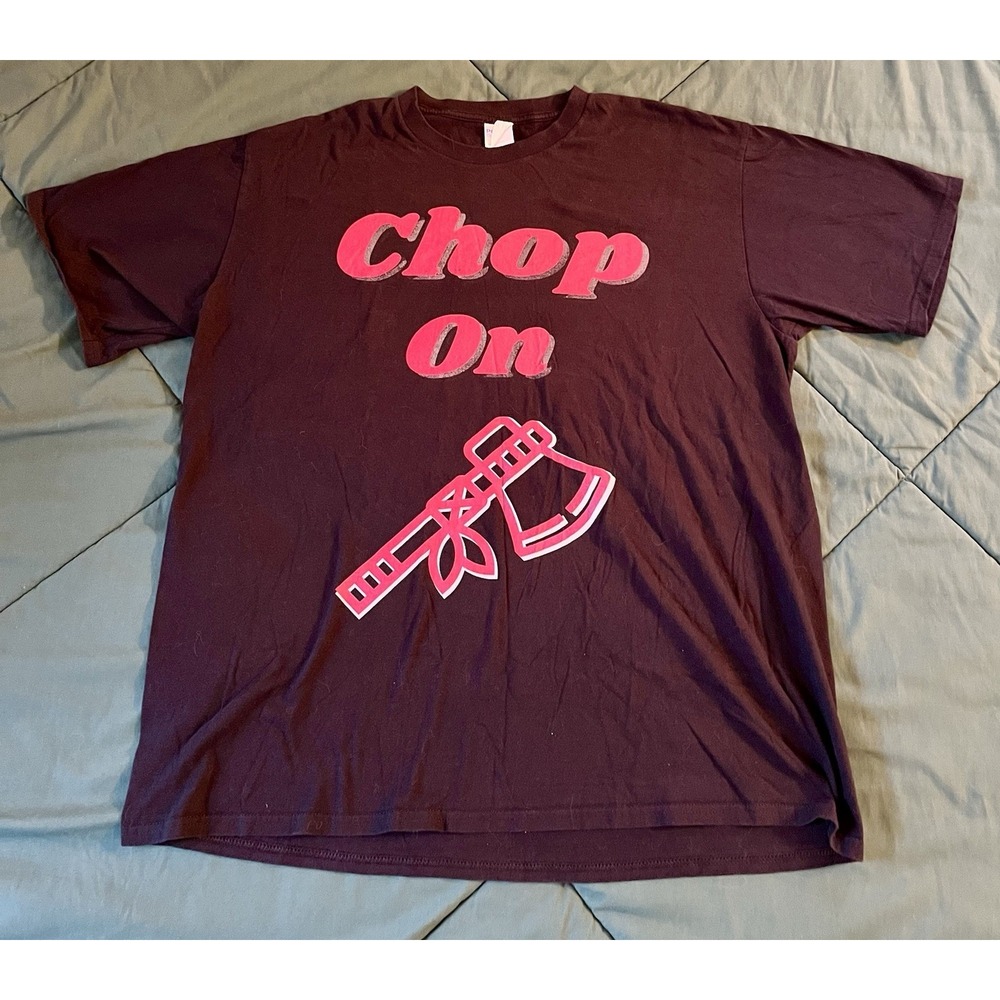Port & Company Chop On Tomahawk Graphic T-Shirt XL Black Pink Cotton Tee
